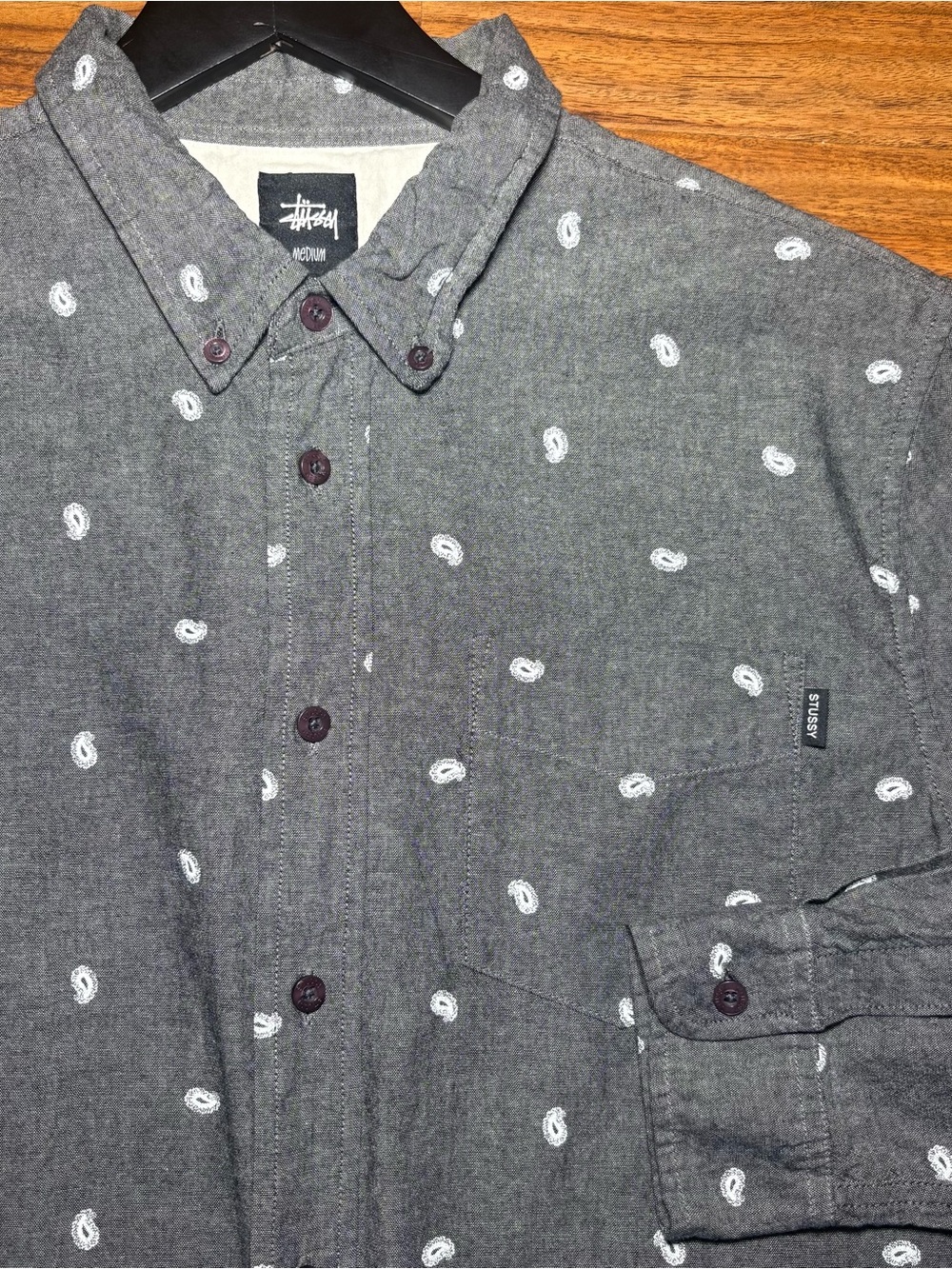 Stussy Gray Paisley Print Button Down Shirt Medium Streetwear